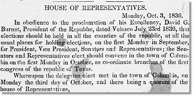 Congress Convenes October 3, 1836